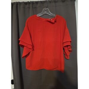 H&M Burnt Orange Ruffle Sleeve Blouse, Women's Size 6‎ Top, Casual Elegant Party
